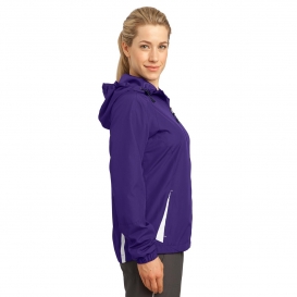 Sport-Tek LST76 Ladies Colorblock Hooded Jacket - Purple/White