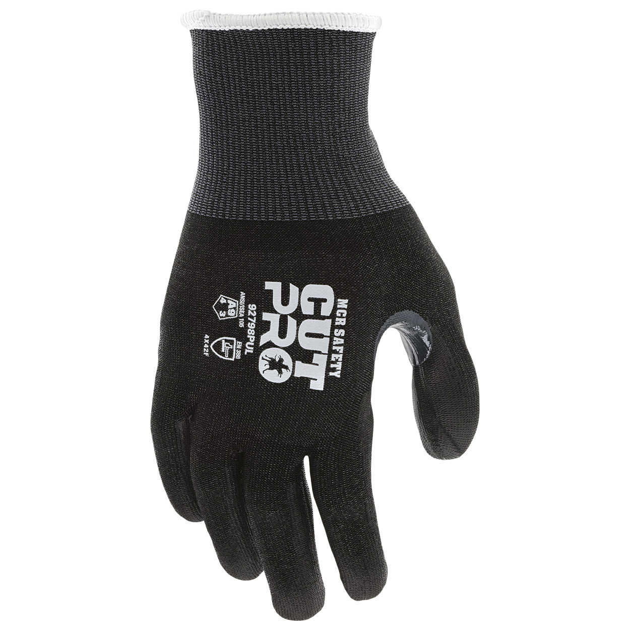 MCR Safety 92798PU Cut Pro 18 Gauge HyperMax HPPE Shell Gloves - Polyurethane Coated Palm & Fingers Coating
