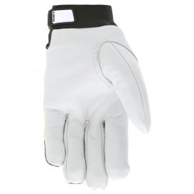 MCR Safety 968 Mechanics Gloves - Insulated Grain Goatskin - Hi-Vis Lime w/ Reflective Stripe