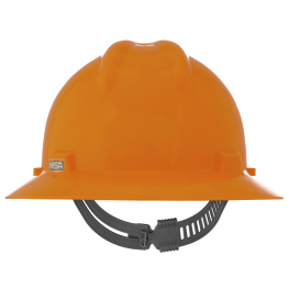 MSA 489360 V-Gard Full Brim Hard Hat - Staz-On Suspension - Hi-Viz Orange