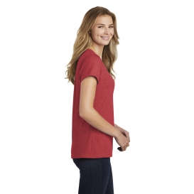 Port & Company LPC455V Ladies Fan Favorite Blend V-Neck Tee - Team Cardinal Heather