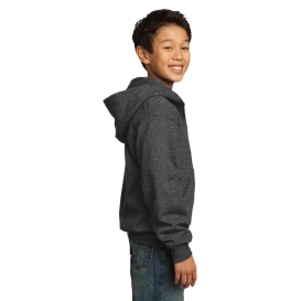Port & Company PC90YZH Youth Core Fleece Full-Zip Hooded Sweatshirt - Dark Heather Grey