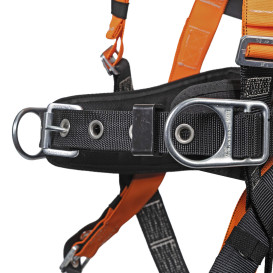 Miller T4777 Titan Contractor Full-Body Harness - Hi‑Viz Webbing - PFL/SRL Connector - Upgraded Lumbar Pad with Back and Side D‑Rings - Tongue Leg Buckles