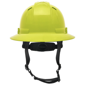 Pyramex HPT256131V Ridgeline T2 Vented Full Brim Hard Hat - 6-Point Ratchet Suspension - Hi-Vis Lime