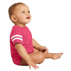 Rabbit Skins RS4437 Infant Football Fine Jersey Bodysuit - Vintage Hot Pink/Blended White