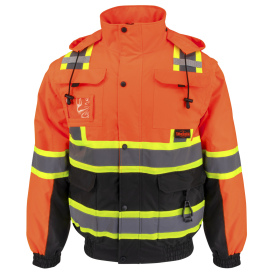 Radians SJ511B-3ZOS Type R Class 3 Black Bottom Hooded Bomber - Hi-Viz Orange