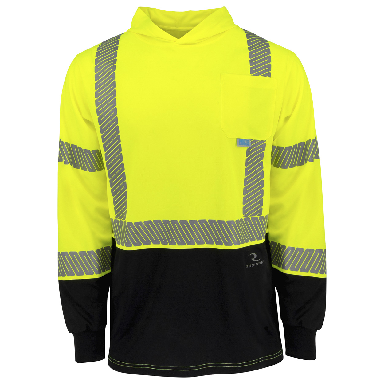 Radians ST631B-3PGS Type R Class 3 Color Blocked Long Sleeve Hooded T-Shirt - Yellow/Lime