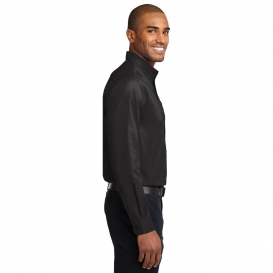 Port Authority S608ES Extended Size Long Sleeve Easy Care Shirt - Black/Light Stone