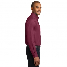 Port Authority S608ES Extended Size Long Sleeve Easy Care Shirt - Burgundy/Light Stone