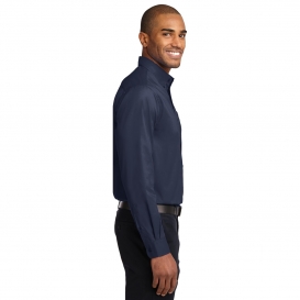 Port Authority S608ES Extended Size Long Sleeve Easy Care Shirt - Navy/Light Stone