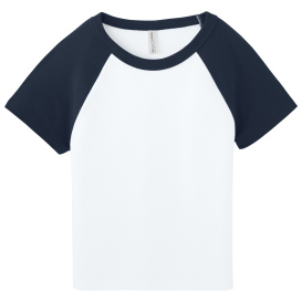 Bella + Canvas BC1201 Women\'s Micro Rib Raglan Baby Tee - White/Navy