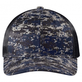 Port Authority C114 Digi Camo Snapback Trucker Cap - Rich Navy Digi/Grey Steel
