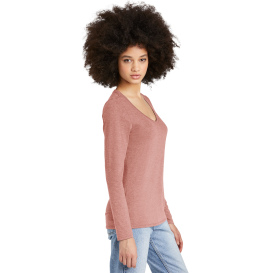 District DT135 Women\'s Perfect Tri Long Sleeve V-Neck Tee - Blush Frost