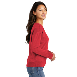 Port & Company LPC098V Ladies Beach Wash Garment-Dyed V-Neck Sweatshirt - Poppy