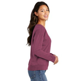 Port & Company LPC098V Ladies Beach Wash Garment-Dyed V-Neck Sweatshirt - Vintage Raspberry