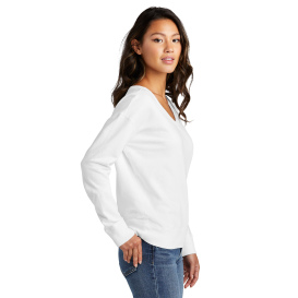 Port & Company LPC098V Ladies Beach Wash Garment-Dyed V-Neck Sweatshirt - White
