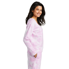 Port & Company LPC140V Ladies Beach Wash Cloud Tie-Dye V-Neck Sweatshirt - Cerise Pink