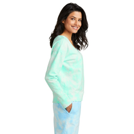 Port & Company LPC140V Ladies Beach Wash Cloud Tie-Dye V-Neck Sweatshirt - Cool Mint