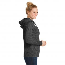 Sport-Tek LST225 Ladies PosiCharge Electric Heather Fleece Hooded Pullover - Grey/Black Electric