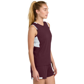 Sport-Tek LST441 Club Sleeveless V-Neck - Maroon/White