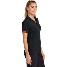Sport-Tek LST444 Ladies Club Colorblock Polo - Black/Deep Red