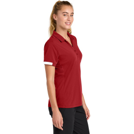 Sport-Tek LST444 Ladies Club Colorblock Polo - Deep Red/White