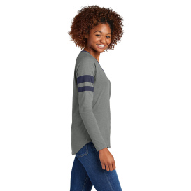 Sport-Tek LST6043 Ladies Halftime Stripe Long Sleeve V-Neck Tee - True Navy/Vintage Heather
