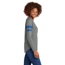 Sport-Tek LST6043 Ladies Halftime Stripe Long Sleeve V-Neck Tee - True Royal/Vintage Heather