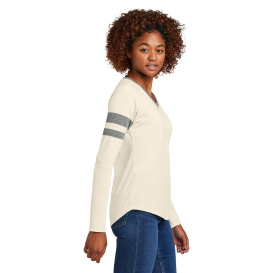 Sport-Tek LST6043 Ladies Halftime Stripe Long Sleeve V-Neck Tee - Vintage Heather/Ecru