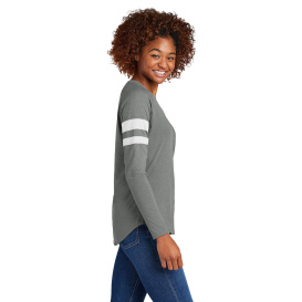 Sport-Tek LST6043 Ladies Halftime Stripe Long Sleeve V-Neck Tee - White/Vintage Heather