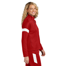 Sport-Tek LST800 Ladies Sport-Wick Fleece Full-Zip Jacket - Deep Red/White