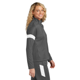 Sport-Tek LST800 Ladies Sport-Wick Fleece Full-Zip Jacket - Iron Grey/White