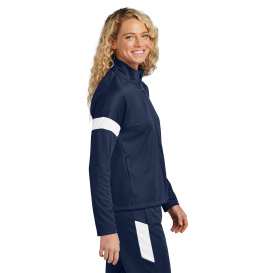Sport-Tek LST800 Ladies Sport-Wick Fleece Full-Zip Jacket - True Navy/White