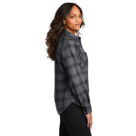 Port Authority LW669 Ladies Plaid Flannel Shirt - Grey/Black Open Plaid
