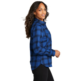 Port Authority LW669 Ladies Plaid Flannel Shirt - Royal/Black Open Plaid