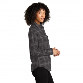 Port Authority LW672 Ladies Long Sleeve Ombre Plaid Shirt - Deep Black