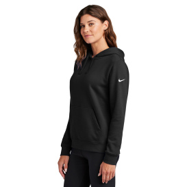 Nike NKFD9889 Ladies Club Fleece Sleeve Swoosh Pullover Hoodie - Black
