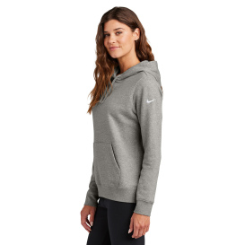 Nike NKFD9889 Ladies Club Fleece Sleeve Swoosh Pullover Hoodie - Dark Grey Heather