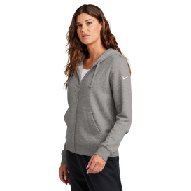 Nike NKFD9890 Ladies Club Fleece Sleeve Swoosh Full-Zip Hoodie - Charcoal Heather