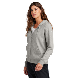 Nike NKFD9890 Ladies Club Fleece Sleeve Swoosh Full-Zip Hoodie - Dark Grey Heather