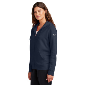 Nike NKFD9890 Ladies Club Fleece Sleeve Swoosh Full-Zip Hoodie - Midnight Navy
