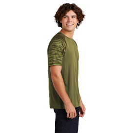 Sport-Tek ST376 Drift Camo Colorblock Tee - Olive Drab Green