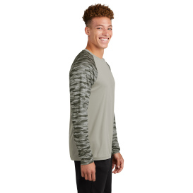 Sport-Tek ST376LS Drift Camo Colorblock Long Sleeve Tee - Silver