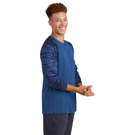 Sport-Tek ST376LS Drift Camo Colorblock Long Sleeve Tee - True Royal