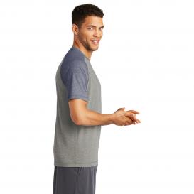 Sport-Tek ST400 PosiCharge Tri-Blend Wicking Raglan Tee - True Navy Heather/Light Grey Heather
