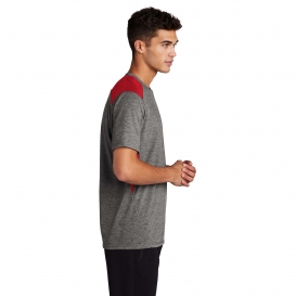 Sport-Tek ST410 PosiCharge Tri-Blend Wicking Draft Tee - True Red/Dark Grey Heather