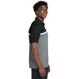 Sport-Tek ST741 UV Micropique Colorblock Polo - Black/Gray Concrete Heather/White