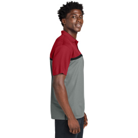 Sport-Tek ST741 UV Micropique Colorblock Polo - Deep Red/Gray Concrete Heather/White