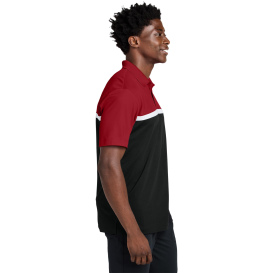Sport-Tek ST741 UV Micropique Colorblock Polo - Deep Red/Black/White