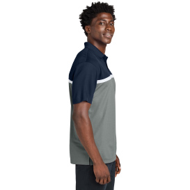 Sport-Tek ST741 UV Micropique Colorblock Polo - True Navy/Gray Concrete Heather/White